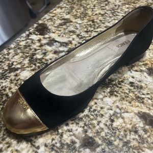 Fendi Ballet Flats Black & Gold Size 8 Womens